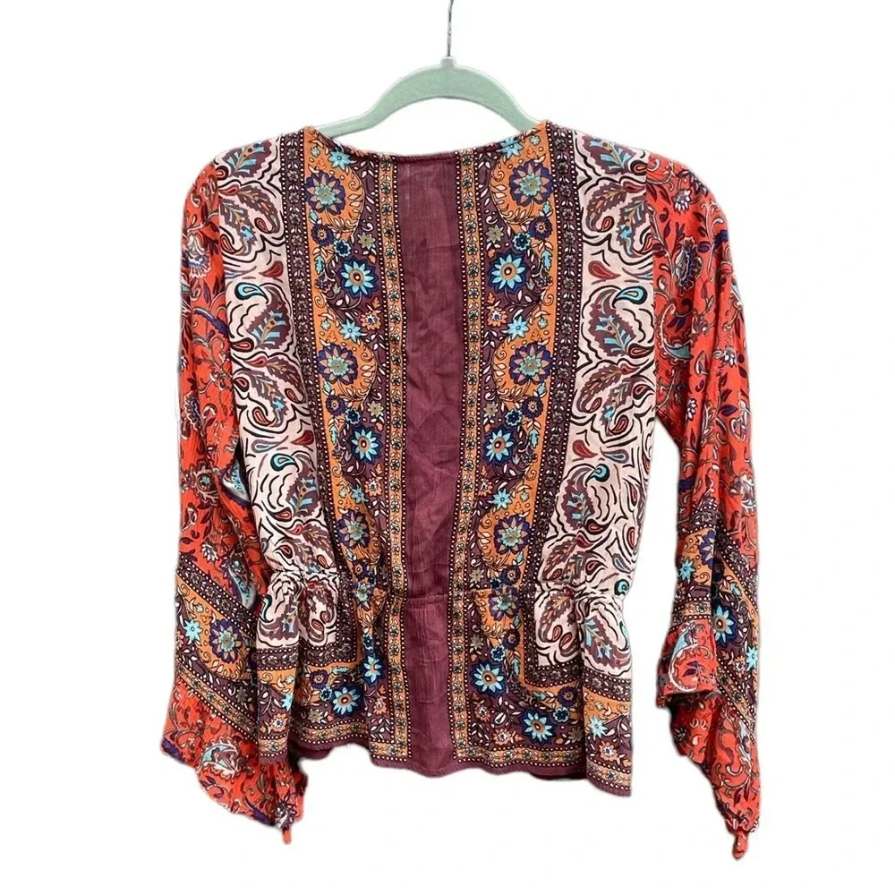 FREE PEOPLE ROSALIE BOHO FLARE SLEEVE WRAP TOP